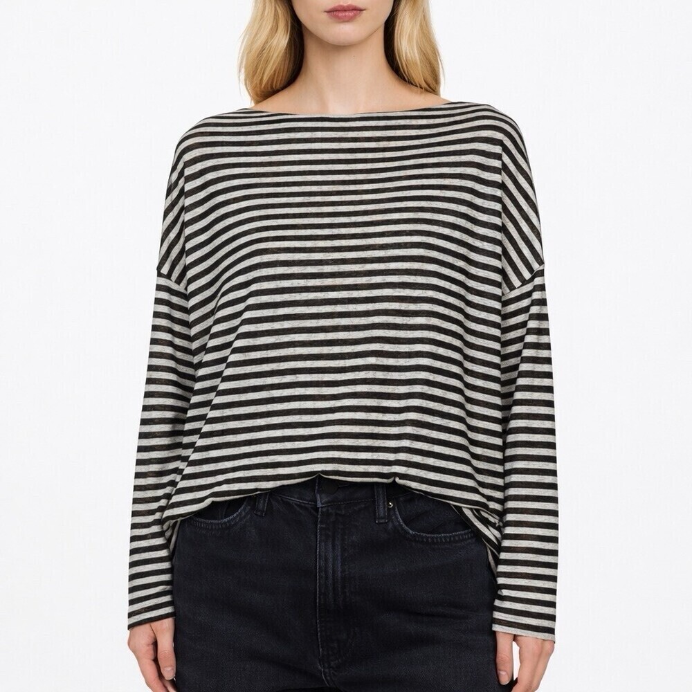 Allsaints Rita stripe burnout long sleeve boatneck top Medium  boxy